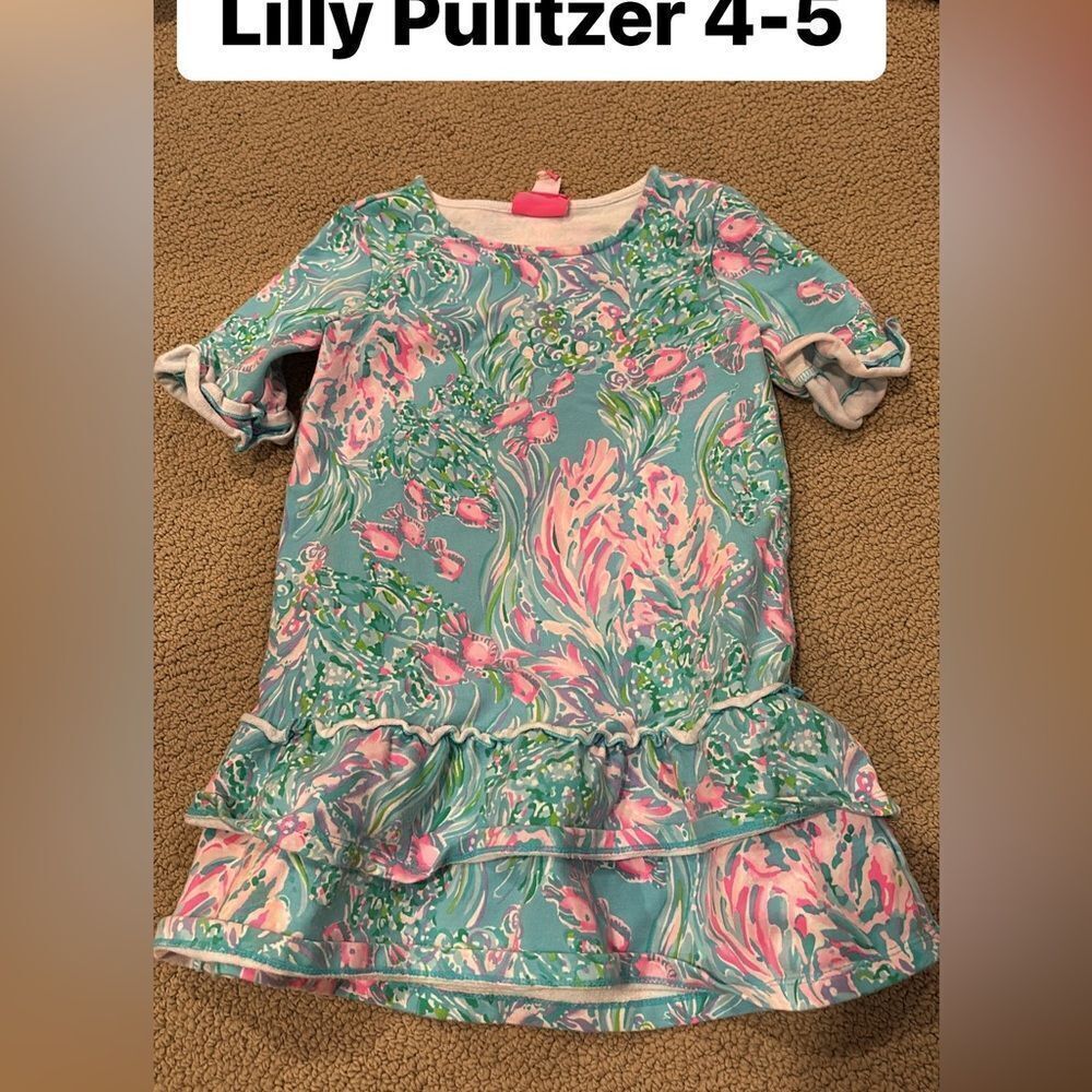 Lilly Pulitzer‎ Kailyn Dress Amalfi Blue Best Wishes kids girls small 4-5 Pink